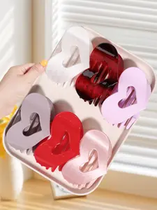 6pcs heart-shaped hair clip suit, Flat Claw Clips, suitable for women's daily hair style, using different colors of non-slip duck bill clip, versatile bright color hair accessories