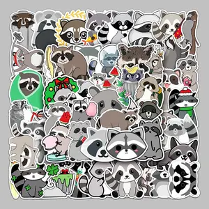 Cartoon Raccoon Series Sticker, 50pcs/set Waterproof Self Adhesive DIY Sticker, Decor Sticker for Gift Greeting Card Water Bottle Laptop Phone