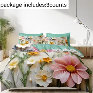 Floral Print Bedding Set, 3 Counts/set Including 1 Duvet Cover & 2 Pillowcase without Filler, Soft Comfortable Bedding Set for Home Bedroom, Comfy Bedding Set
