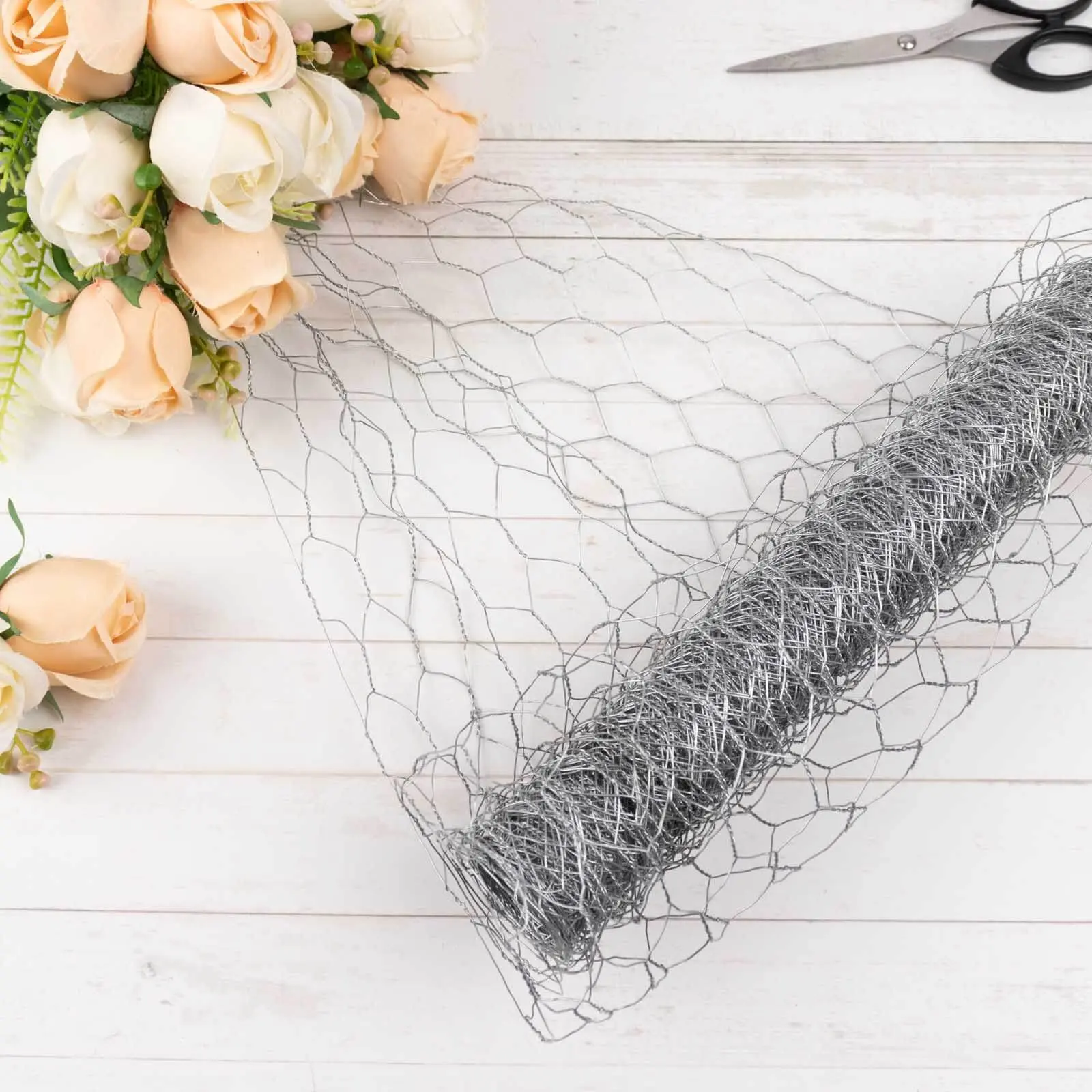 12"x16ft Silver Galvanized Metal Hexagonal Mesh, DIY Crafts Chicken Wire, Garden Fence Poultry Netting for Home & Wedding Supplies