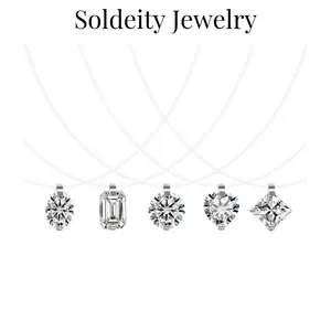 Sterling Silver CZ Floating Pendant Necklace Cubic Zirconia Invisible Necklace, Hypoallergenic, Jewelry Gifts for Women Anniversary Birthday