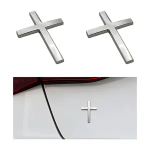 2pcs Metal Jesus Christ Cross Stickers, Alloy 3D Self-Adhesive Car Decals, Scratch Covering Universal Auto Accessories for Suvs Sticker for cars