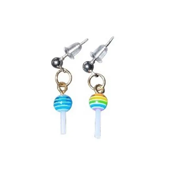 Lollipop Earrings - Colorful Swirl Design with White Base, Metal Clip, Adjustable Chain, and Colorful Lollipop Shape