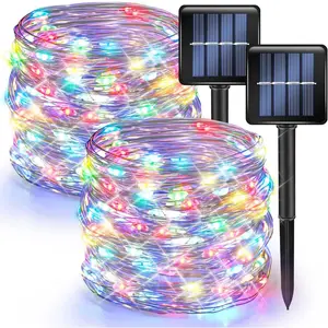 2 Pack Solar String Lights Outdoor, Total 80FT 240LED Solar Waterproof Fairy Lights 8 Modes, Copper Wire Lights for Christmas Patio Party Tree Yard Decoration (Multi-Colored)