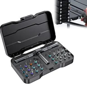 Precision Ratchet Screwdriver Set, 24-In-1 Magnetic Drill Bits Kit, Home Repair Tool Set with Detachable T-Ring Handle, Multifunctional Screwdriver