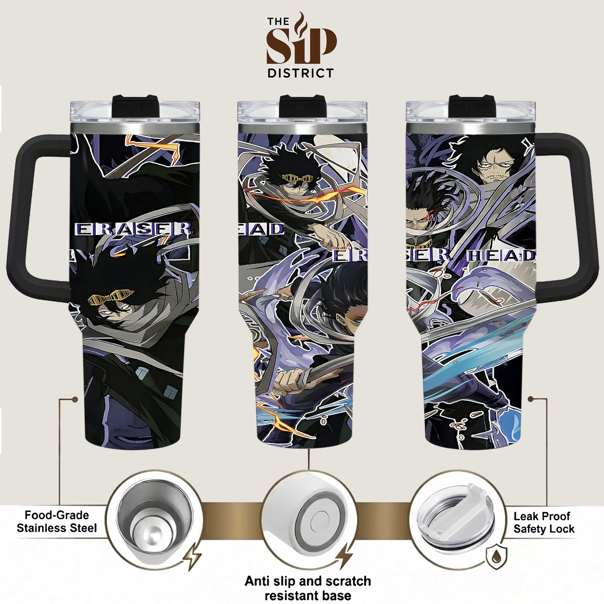 The Sip District. Shota Aizawa Personalized Anime Tumbler 20oz/40oz – My Hero Academia Travel Mug, Double-Wall Insulated Coffee Cup, Otaku Gift for Anime Lovers fan