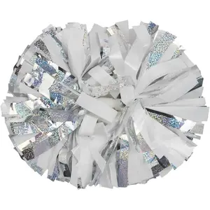 2 count Metallic Holographic Cheerleader Pom Poms with Baton Handle Professional Cheerleading Pom Poms for  Team Spirit Party Daily