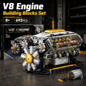 GOQI DIY V8 Engine Mechanical Kit, 692PCS 1:1 Scale Working Building Blocks, STEM Construction Set, Educational Model Toy, Fathers Day Gift for Car Lovers, Adults & Kids