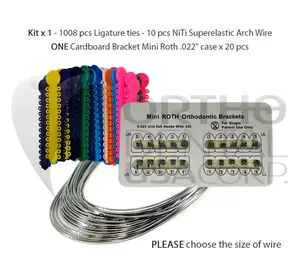 BRACES ELASTICS  Made in United States Made Mini ROTH Orthodontic Brackets Kit x 1 - 1008 pcs Ligature Ties & 10 pcs NiTi Superelastic Arch Wire - United States Made - Oral Care