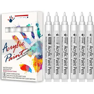 White   Marker Pens - 6 Pack Medium Tip Permanent  Markers White Water Based  Pen for DIY Projects, Rock, Fabric, , Leather, Metal, Ceramics, Paper, Glass, Plastic