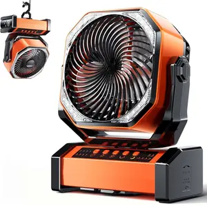 Camping LED Fan with Light 20000mAh Rechargeable Battery Powered Outdoor Tent Fan with Light and Hook 4 Speed Personal USB Desk Fan for Camping Fishing Power Outage Hurricane Worksite Cordless Double Clover Design 270° Rotation