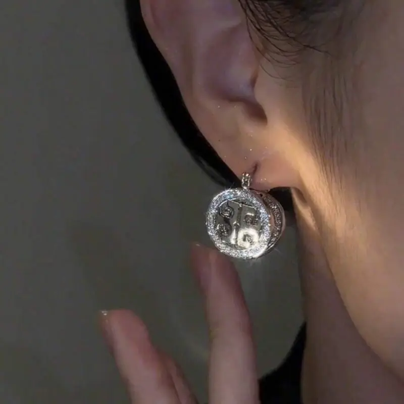 Light Gold/White Gold Elegant Simple Hollow Geometric Zircon Fashion Earrings, Exquisite Women's Jewelry Gift
