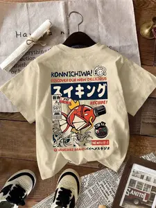 Men's Y2K street - style crew - neck Graphic T - shirt Streetwear with ramen prints, loose and comfortable. The collision of Japanese elements and letter prints can show a trendy attitude whether for daily strolls or casual gatherings.