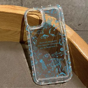 Blue Line Ocean Turtle UV Print Phone Case, Airbag Design, Compatible with iPhone 17-11 Pro Max Plus, Trendy Gift Idea
