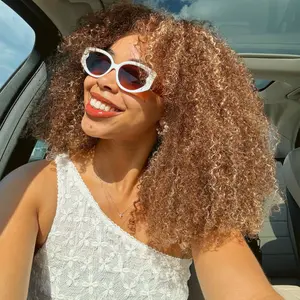 Jessie's Wig 18" Glueless Highlight Finger Coily Curly Human Hair Lace Wigs 7X5 Pre Cut HD Lace 200% Density