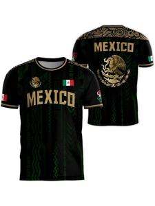 Men's Soccer Training Jersey, Mexico Football Shirt, Dark Patterned Round Neck Short Sleeve, Outdoor Activities, Casual Wear, Stylish Jersey, Soccer Uniform, Sports Top