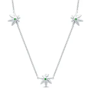 Silver Cannabis Garnet Leaf Diamond Necklace