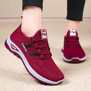 Women's Burgundy Knit Lace-Up Sneakers| Breathable Mesh Detail Cushion Sole Comfortable Daily/Outing Casual Shoes