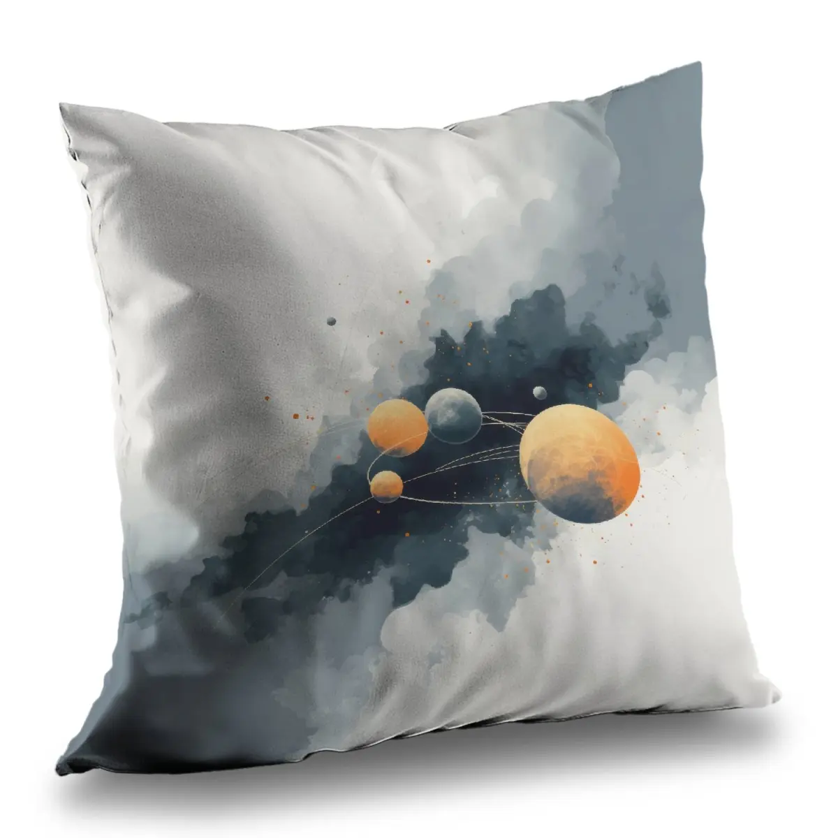 MWW C1PC1414QWO6PN 14x14 in. Gray Polyester Twill Circle of Planets Throw Pillow - 14-inch Standard Pillows, Celestial Home Decor Accent, Celestial Standard Pillows