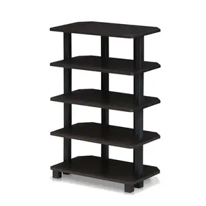 TURN-N-TUBE Storage Shelves, 5-Tier Book Shelf, Corner Shelf, Toolless Open Shelves, for Organization and Storage, Living Room, Garage, Home Office, Espresso -