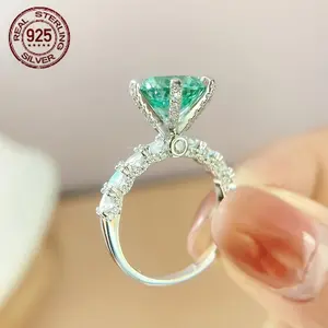 S925 Sterling Silver Mint Green 3ct Light Luxury Premium Group Set Jewellery Women Rings, Rings for Women, Engagement Rings for Women, Gemstone Rings for Women, Large Rings for Women, Rings for Women, Anniversary, Romantic, Stylish Accessory, Elegant Desi