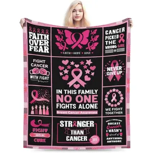Breast Cancer Gifts for Women, Woman Blanket 60x50 Inch, Soft Warm Get Well Blanket for Bed Sofa, Mothers Day Birthday Gifts for Mom Mama Survivors
