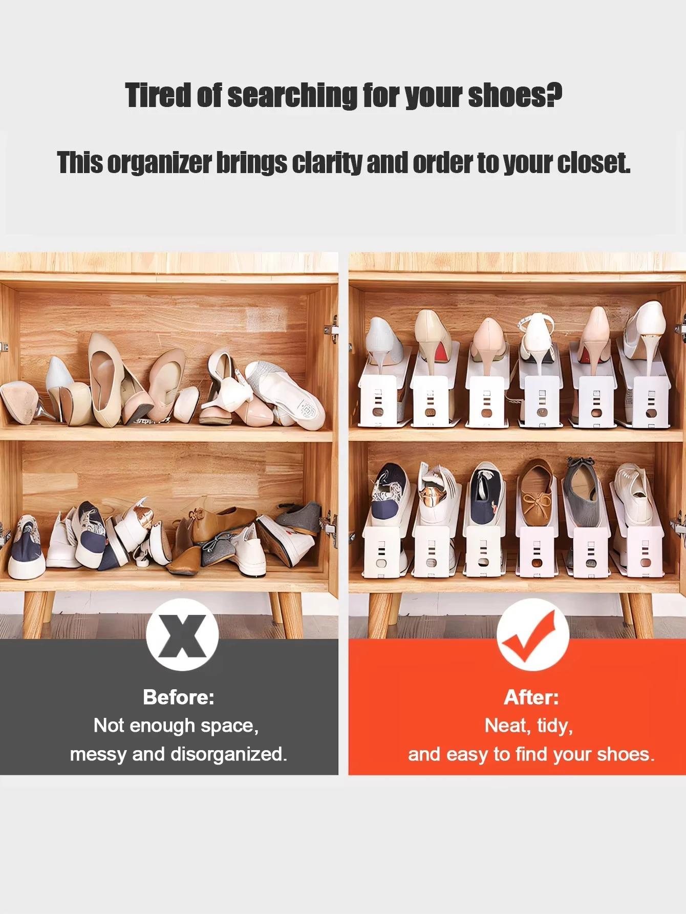 2pcs Space Saving Shoe Rack 2-Layer Adjustable Expandable Shoe Storage Organizer for Closet Easy Assembly Shoe Storage Organizer