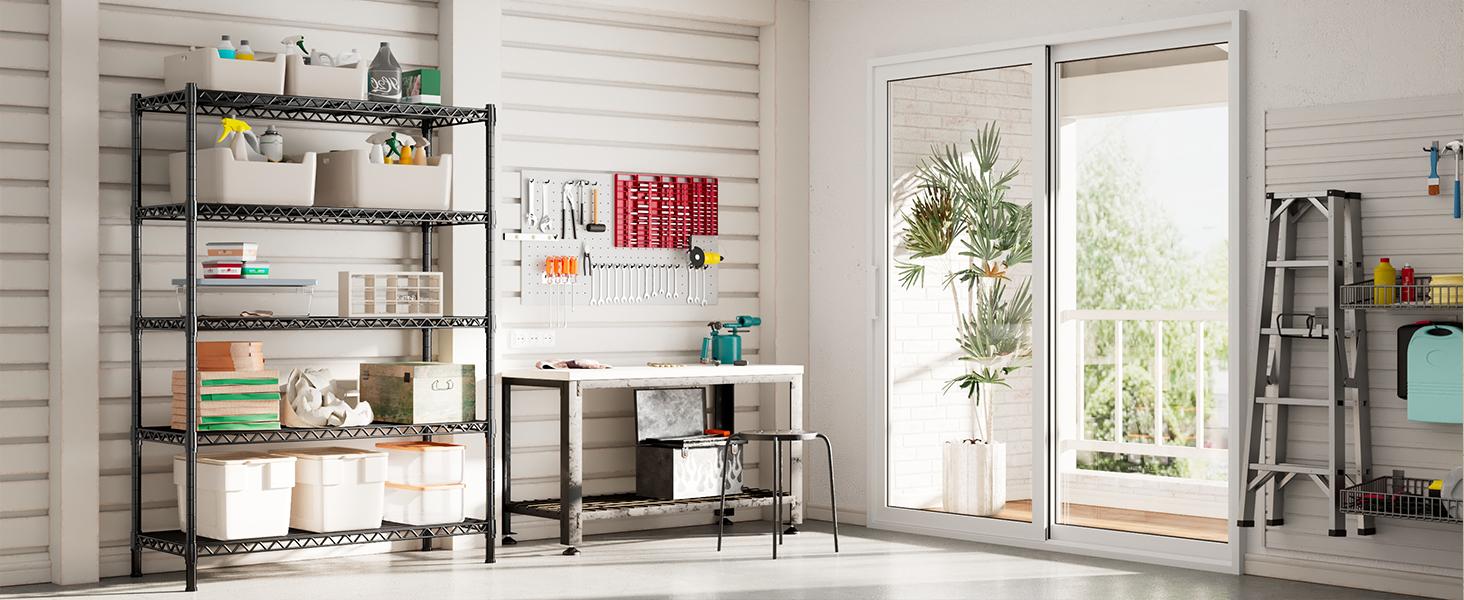 Raybee Furniture 5-Shelf Wire Shelving, 71’’H Adjustable Metal Garage Shelving Heavy Duty Storage Rack Pantry Shelf Kitchen Shelving Organiser