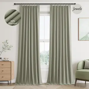 Jowels Linen Curtains with Hooks,2 Panels Set for Living Room Bedroom, Pinch Pleated Thermal Insulated,100% Blackout Linen Curtains,Room Darkening Back Tab Drapes