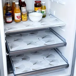 4pcs Thick Ginkgo Leaf Pattern Aesthetic Refrigerator Mat, Eva Material, Non Slip, Washable, Scratch Resistant, Suitable for Freezer & Kitchen