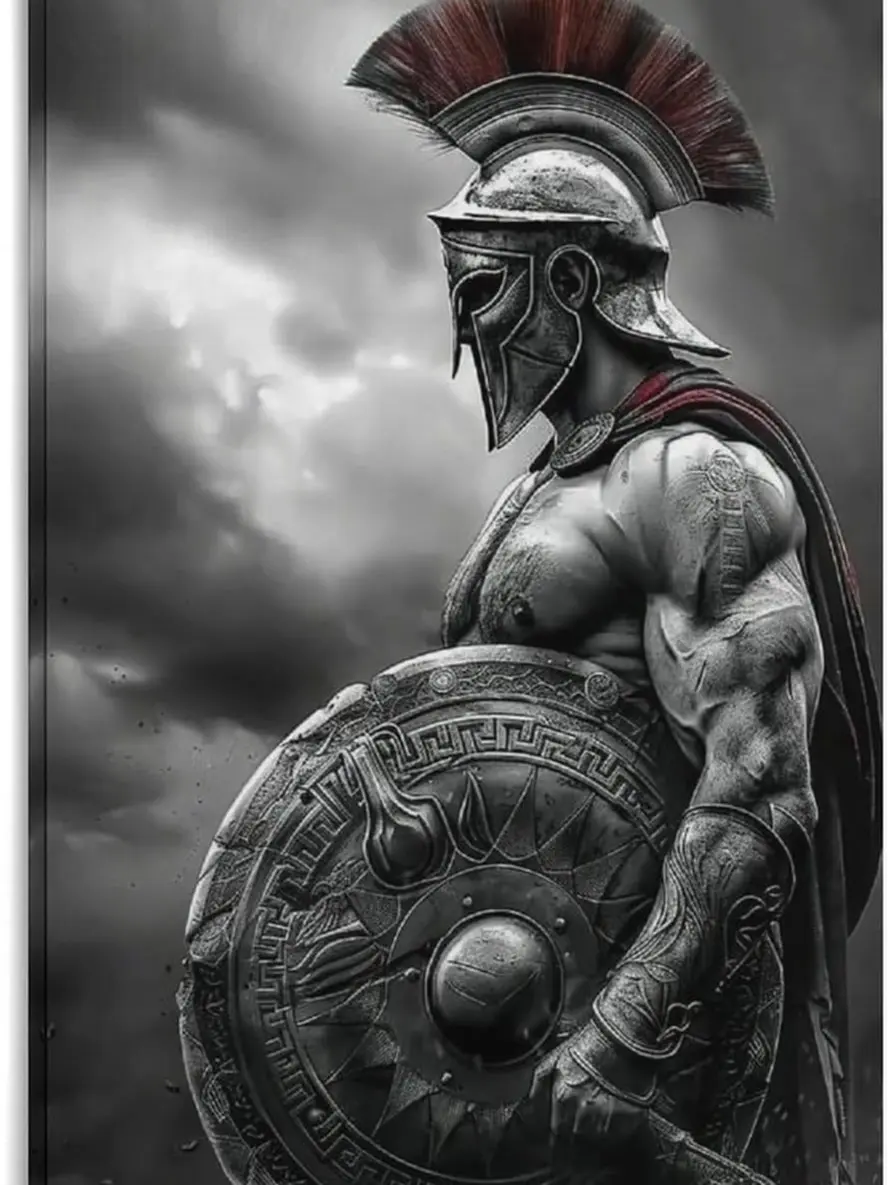 Home Decor Spirit Spartan Warrior Poster, Ancient Roman Soldier Decorative Art. Canvas Painting Wall Art Poster for Bedroom Living Room Decor 20x30inch(50x75cm) UNFRAMED