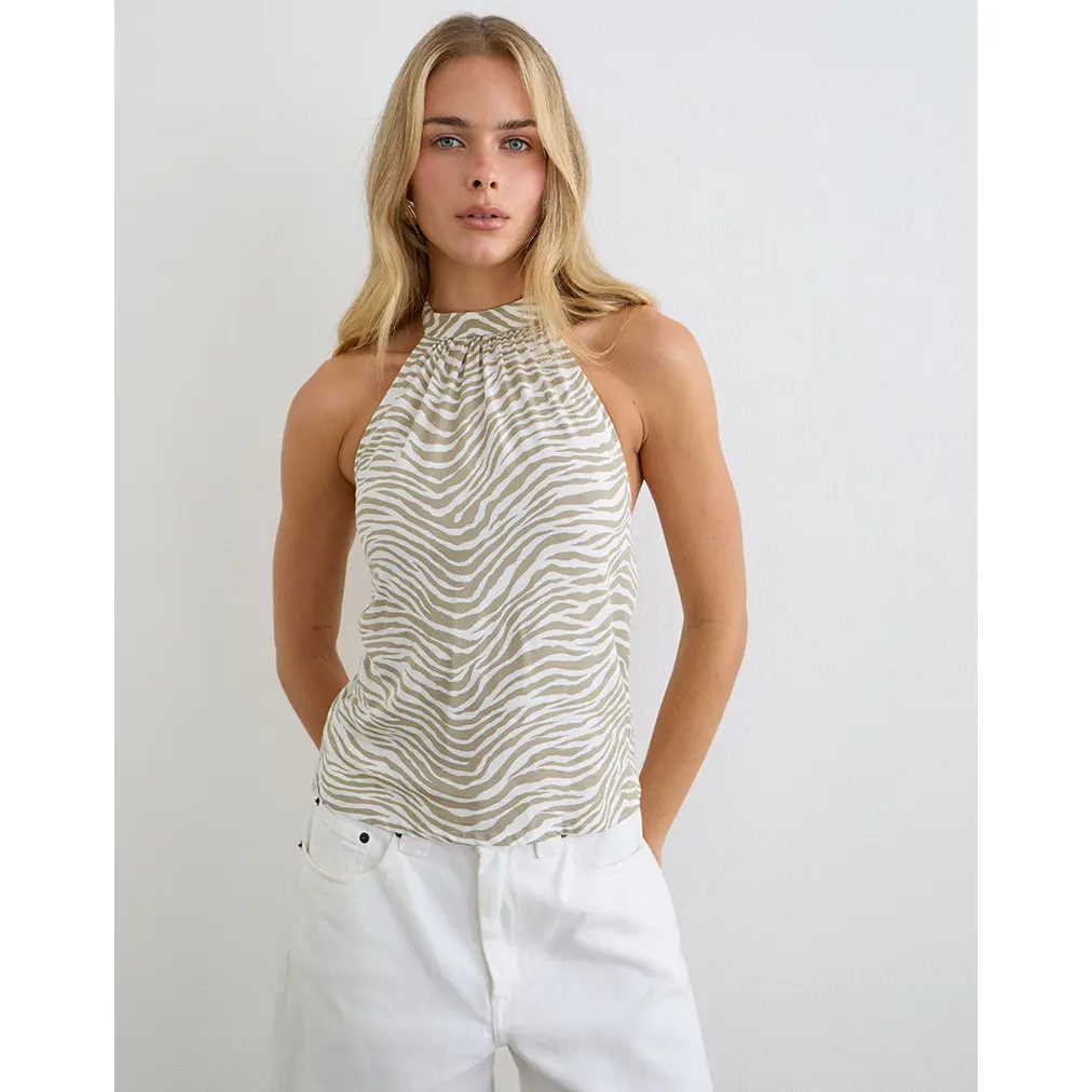 MOTEL Wiby High Neck Backless Top in Tonal Zebra