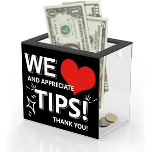 Tip Jar for Bartender Acrylic Tip Box for Money Suggestion Box Donation Jar Box 6 x 4 x 5 Inch Tip Jars Container Collection Box for Restaurant,Musicians,Driver,Bar