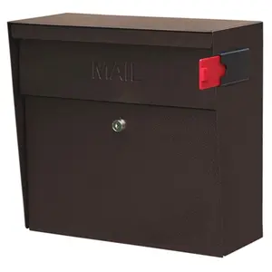Mail Boss Metro Wall-Mount Locking Mailbox - Bronze, Galvanized Steel, 15.3 w x 14.5 h x 7.8 d in, 17 lbs, 3 Keys, Anti-Pry Latch