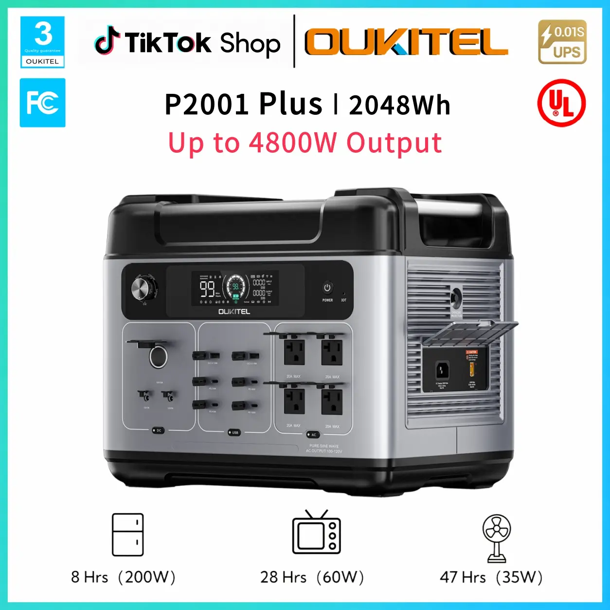 OUKITEL P2001 Plus 2048Wh Portable Power Station 2400W, Solar Generator with Foldable Solar Panel, Fast Charging Backup Power for Home, Camping & RV