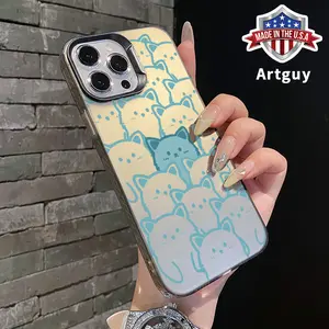 IMD Phone Case Compatible with iPhone 16 E Pro Max 15 Plus 14 13 12 11 XS XR Blue Minimalist Kitten Hard PC Drop-Resistant Protective Cover
