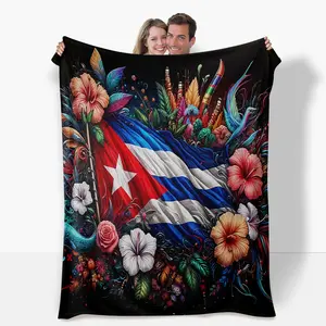 Cuban Flag Blanket,Artistic Vibrant Florals, Hummingbirds & Lizards |     Ultra - Soft, Cozy All Year, Perfect For Home Decor, Naps, Gifting Loved Ones