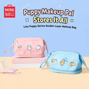 MINISO Line puppy Makeup Bag, double-layer large capacity—cute, portable travel makeup bag; large capacity—cute, practical, and portable, a travel essential.