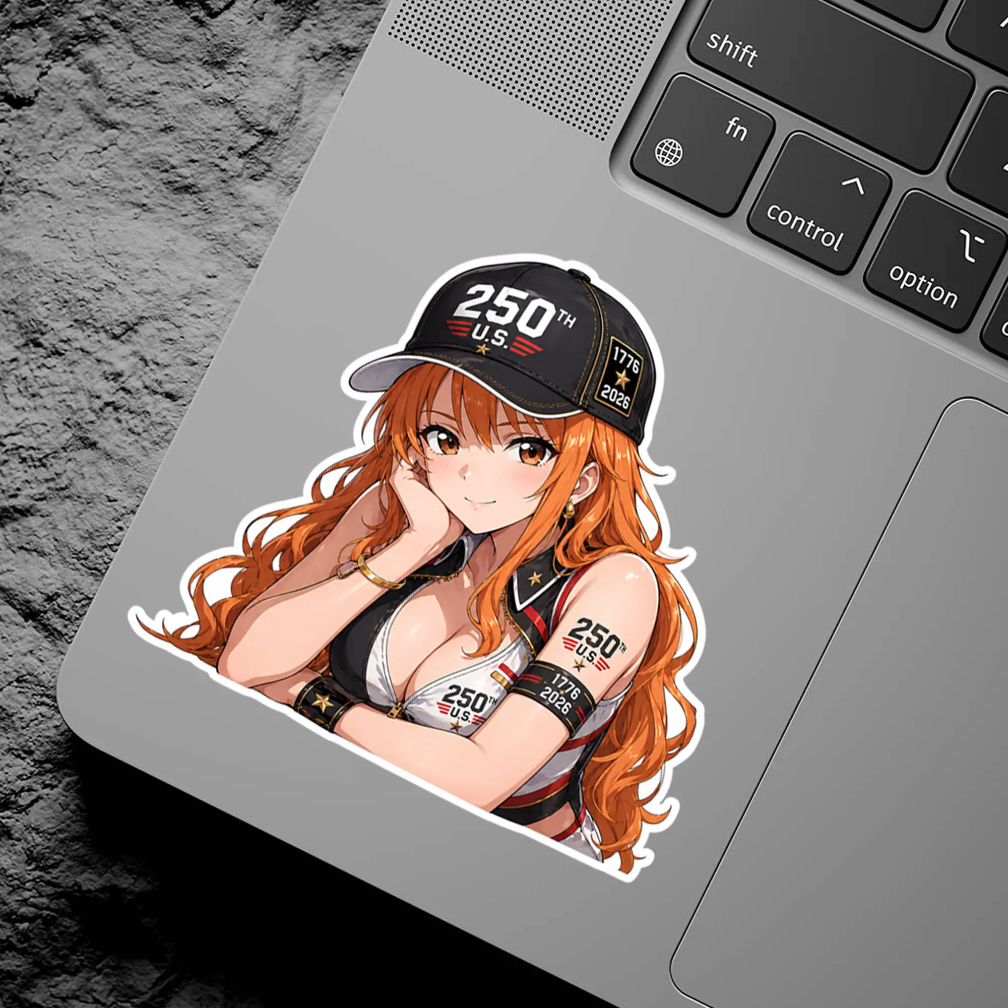 Orange Hair Anime Girl 250th U.S. Vinyl Sticker, Nami Cute Patriotic Waifu Girl Decal, Waterproof Decor for Laptop Car