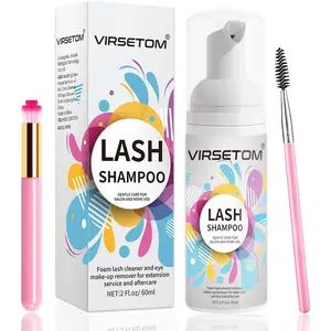 Lash Shampoo for Lash Extensions Eyelash Extension Cleanser 60ml + Rinse Bottle + Brushes Lash Bath Lash Cleaner Paraben & Sulfate Free for Salon and Home Use