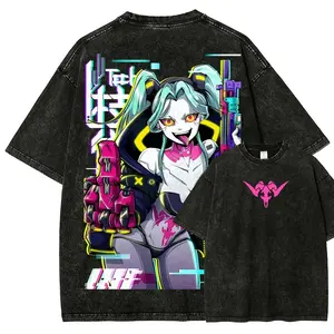 Menswear Cyberpunk Edgerunner Short-Sleeve T-Shirt - Unisex Fit, Washed, Casual, Distressed, Festive Style 24,fathersdaygift