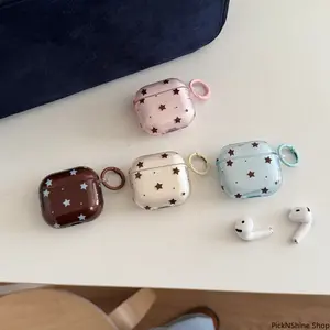 Fresh Semi Transparent Solid Color Full Screen Star With Hook Shock Proof Earphone Cover Case for AirPods 1 or 2 3 4 Pro 2 Pro 3