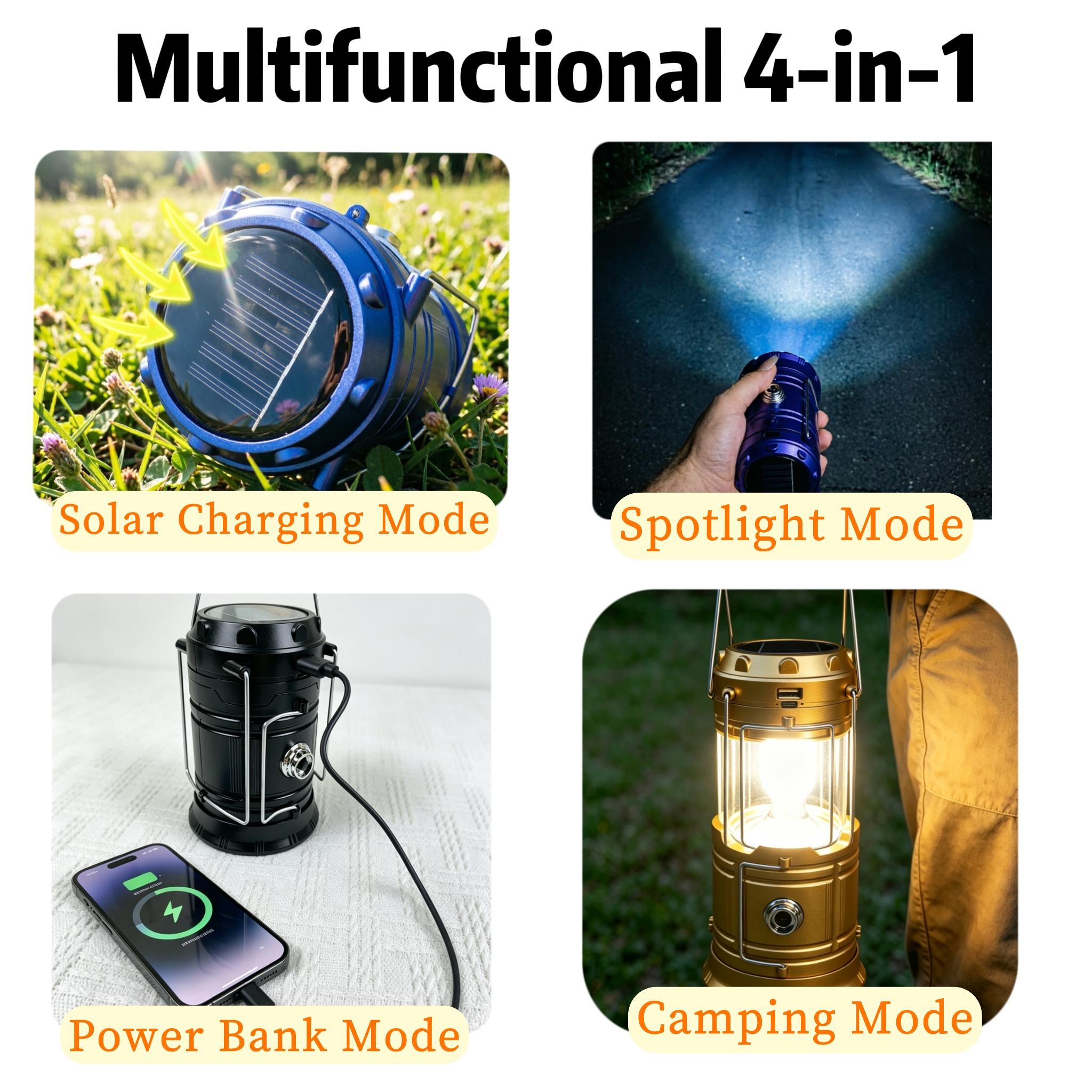 4-Piece Collapsible Portable LED Rechargeable Lanterns - Lightweight Waterproof Mini Solar Recharge Wireless Flashlight, Solar & USB Charging for Indoor/Outdoor Emergency Use, Mini Solar Lanterns sohochic