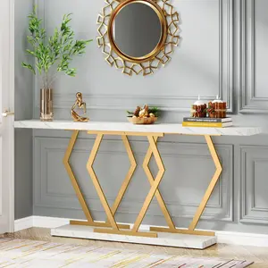 Spaco 70.9 Inch Extra Long Sofa Table，Black and Gold Console Table with Faux Marble Tabletop, Modern Long Entryway Table with Gold Frame