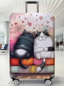 Cat Print Elastic Luggage Protector Cover, Casual Style Dustproof Travel Accessory, Polyester Material, Random Print Design Versatile Travel Accessories