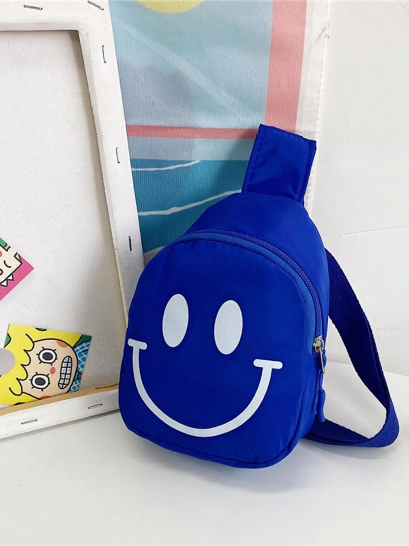 Women's Casual Plain Nylon Zipper Fanny Pack, Smile Face Pattern Chest Bag for Daily Use, Spring Trendy Colorful Sling Bum Bag for Girl Sports Outdoor