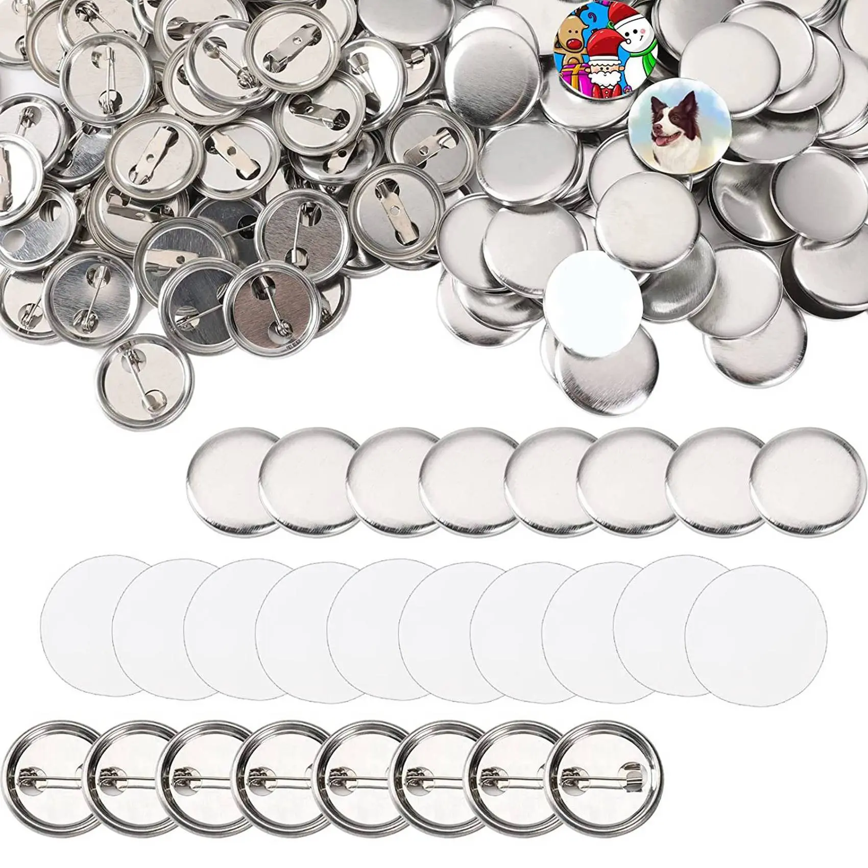 600 Pcs 25mm Button Making Supplies Kit, 1 Inch Blank Pin Back Button Parts with Metal Front Covers, Back Pins and Clear Films, DIY Badge Making Accessories for Button Maker Machine Crafts