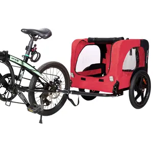 Pet Bike Trailer Dog Cart for Bicycle Easy Folding Frame Quick Release Wheels Non-Slip Floor Internal Leash for Small Medium Pets with Double Entrances & Safety Belt