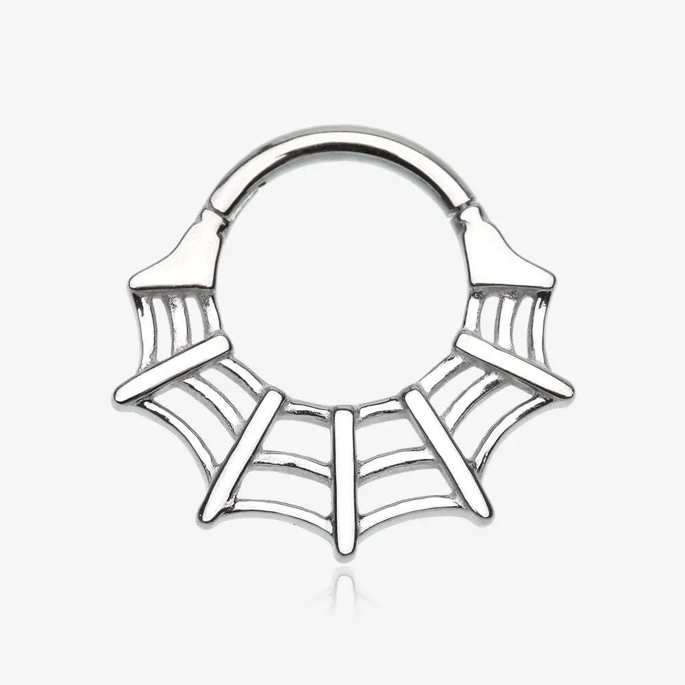 Venomous Spider Web Steel Seamless Clicker Hoop Ring 316L Stainless Steel Edgy Design for Septum Ear Facial Piercings
