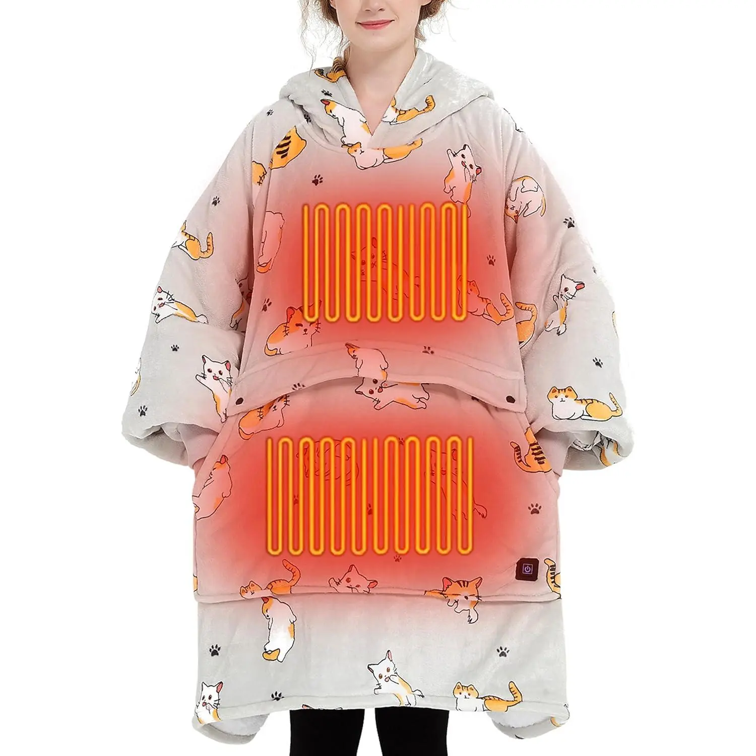 Heated Electric Wearable Blanket Throw  Operated Portable USB Cordless Outdoor Hoodie Sweatshirt